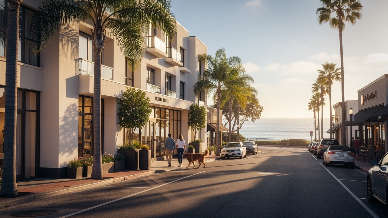 Pet-friendly boutique hotel near Hillcrest in La Jolla with ocean views at end of street